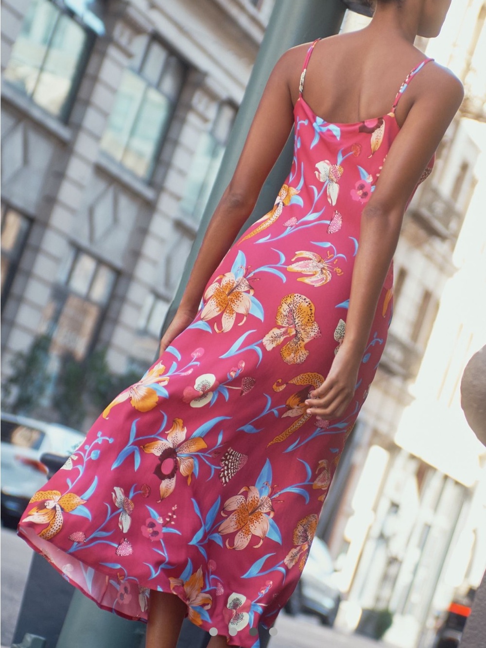 NWT Farm Rio Floral Pink Slip Dress with Blue Accents - Picture 2 of 4